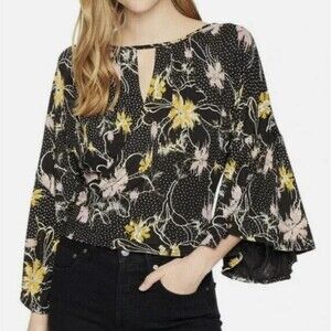 Free People Size M Last Time Floral Draped Blouse Boho Goth Whimsigoth Festival